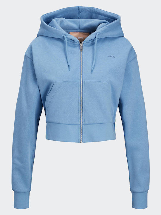 Long Women's Sweatshirt Jacket Hooded Silver Lake Blue