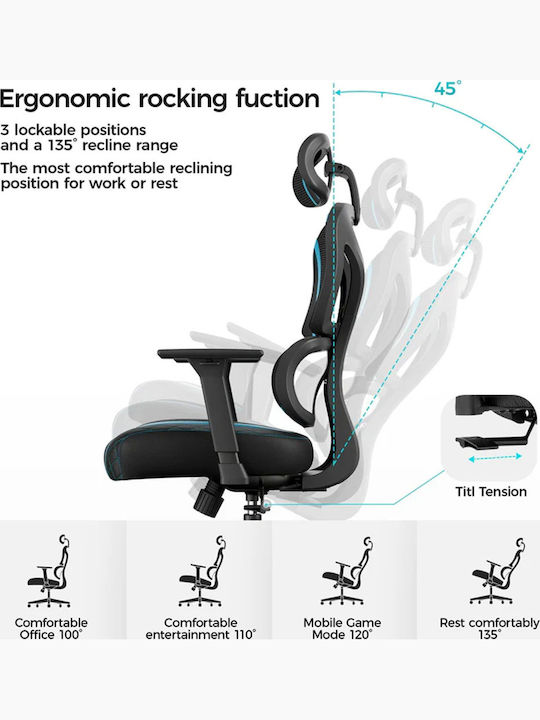 Eureka Ergonomic 22.01.0108 Gaming Chair with Adjustable Arms Blue