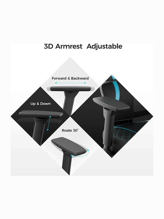 Eureka Ergonomic 22.01.0108 Gaming Chair with Adjustable Arms Blue