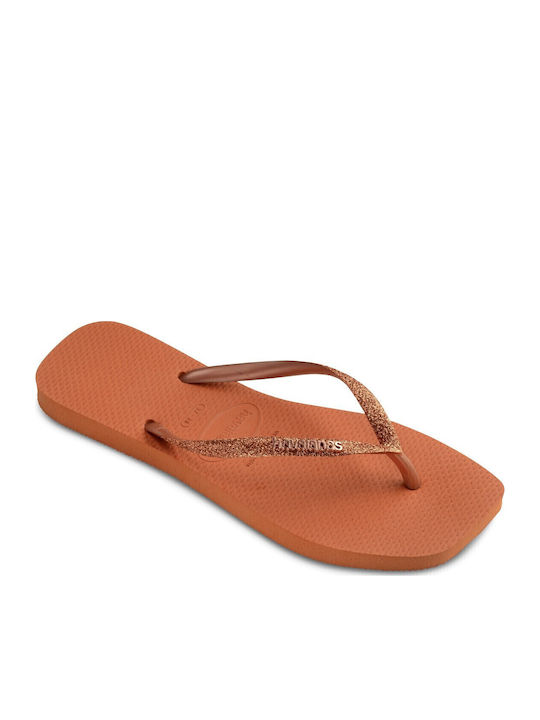 Square Glitter Flip Flops In Orange Colour