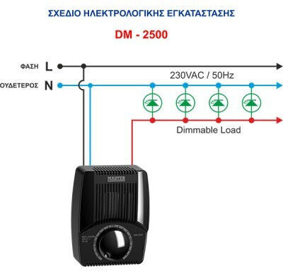 Master Dm-2500w Wall Mounted Mechanism for Dimmer Switch LED Rotary 2500W in Black Colour