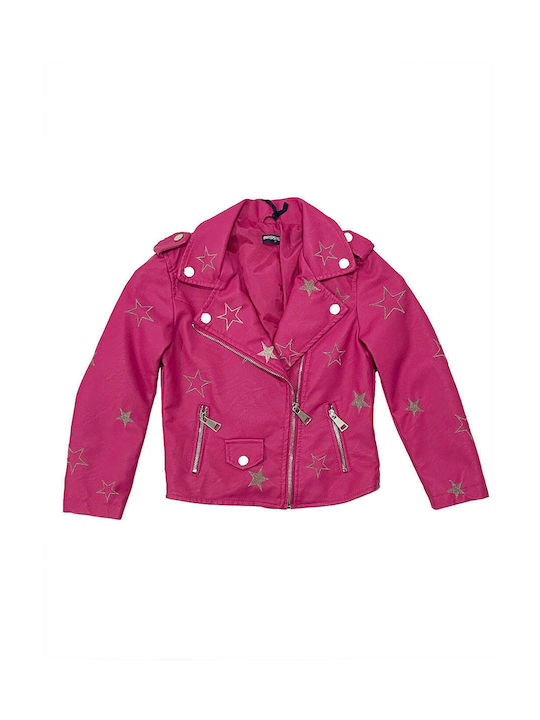 Ustyle Kids Leather Jacket Short Fuchsia