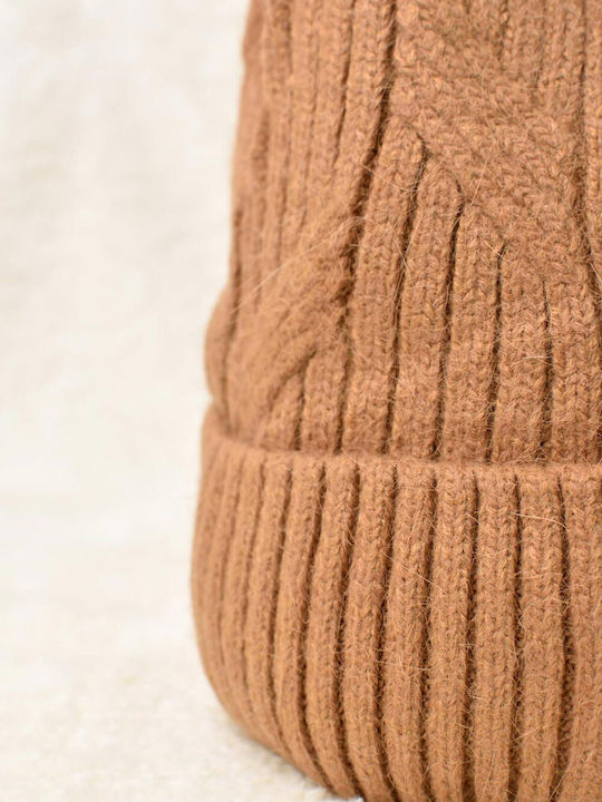 Potre Pom Pom Beanie Beanie Knitted in Beige color