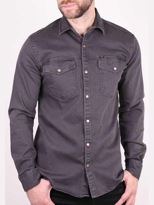 Kedi Men's Shirt Long Sleeve Denim Grey