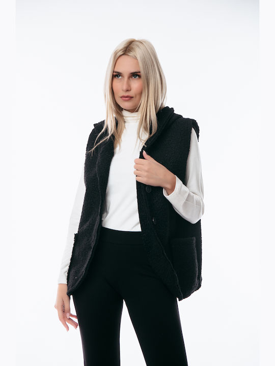 Women's Short Puffer Jacket for Winter with Hood Black
