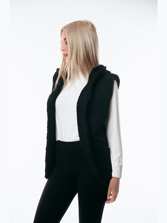 Women's Short Puffer Jacket for Winter with Hood Black