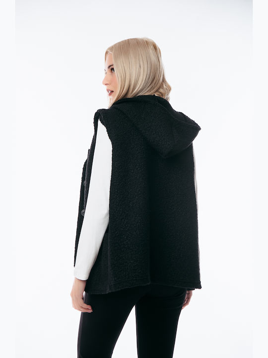 Women's Short Puffer Jacket for Winter with Hood Black