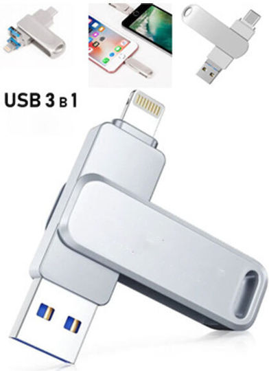 64GB USB 2.0 Stick with connection Lightning & USB-A Silver