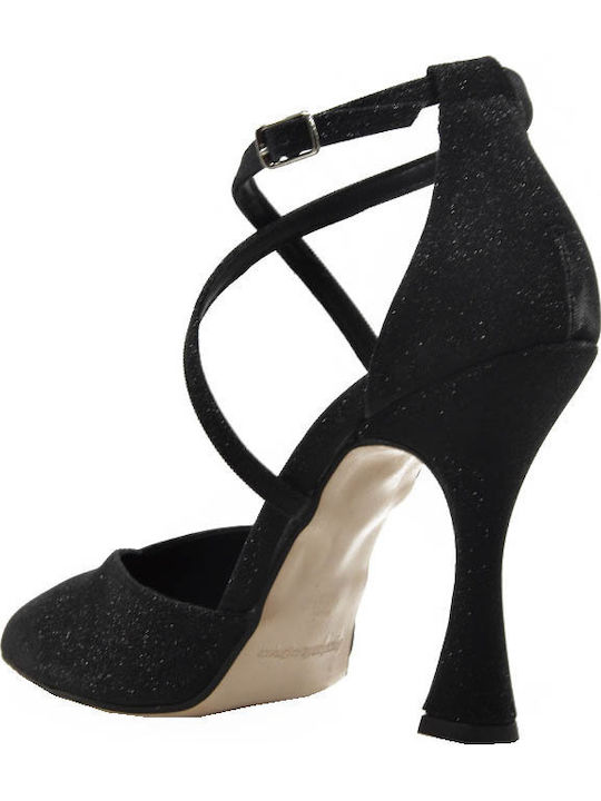 Μυτερές Γόβες με Χοντρό Ψηλό Τακούνι Black Glitter
