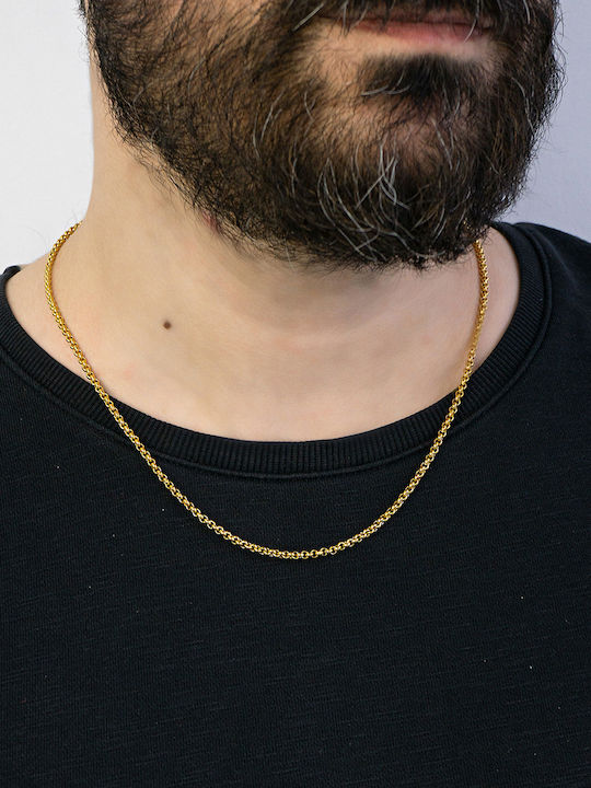 Kiriakos Gofas Chain Neck made of Steel Gold-plated Thin Thickness 2.55mm and Length 55cm