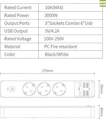 Leewello Power Strip with Surge Protection with USB Black