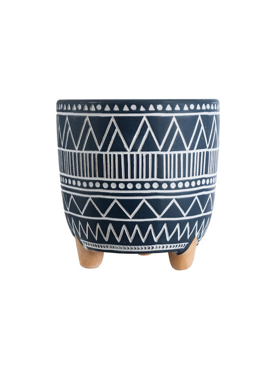 GloboStar Artificial Garden Mumbai Planter Ceramic Blue with Stand 16x16x16.5cm.