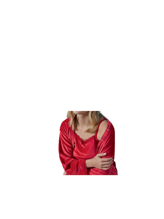 Mihra Winter Damen Pyjama-Set Samt Red.