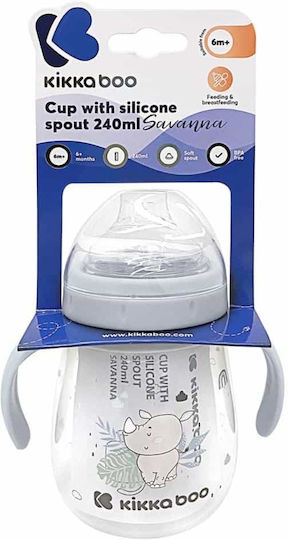 Kikka Boo Savanna Educational Sippy Cup Silicone with Handles Gray Savanna - Grey for 6m+m+ 240ml