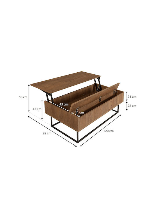 Rectangular Central Coffee Table Amedeo Wooden with Lifting Mechanism and Walnut Drawers W120xL60xH43cm