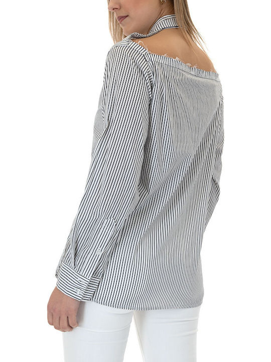 Langärmelig Damen Hemd White Gestreift