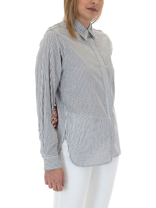 Langärmelig Damen Hemd White Gestreift