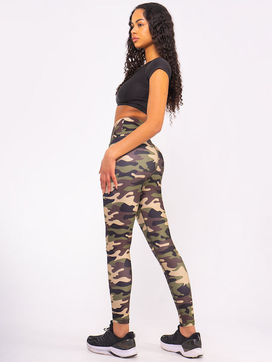 Training Damen Lang Leggings Formendefinition Hohe Taille & Push-up Khaki