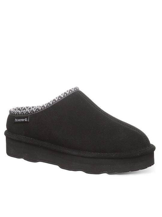 Bearpaw Leder Winter Damen Hausschuhe in Schwarz Farbe