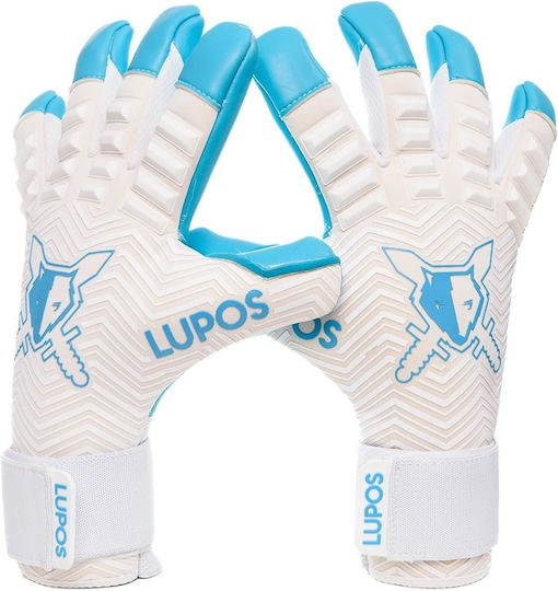 Lupos Gladiator Pro Goalkeeper Gloves — German Latex Contact — Hybrid Cut — White Blue