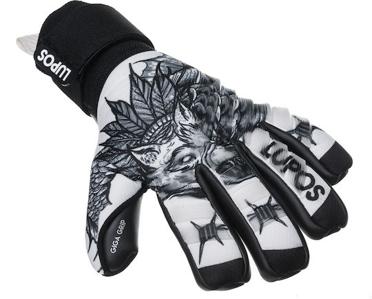 Lupos Tattoo Goalkeeper Gloves — German Latex Giga Grip — Negative Cut — White Black