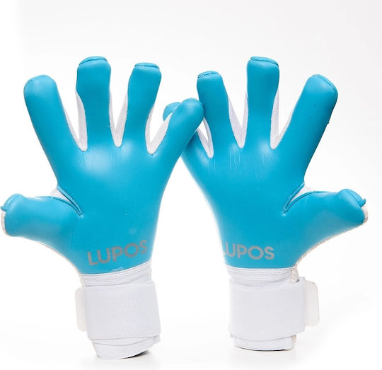 Lupos Gladiator Pro Goalkeeper Gloves — German Latex Contact — Hybrid Cut — White Blue