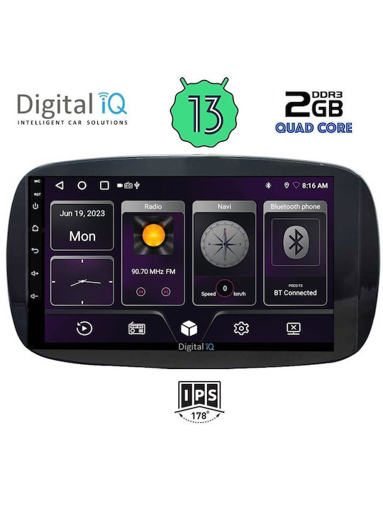 Digital IQ Car-Audiosystem für Smart FürZwei 2016> (Bluetooth/USB/WiFi/GPS) mit Touchscreen 9"