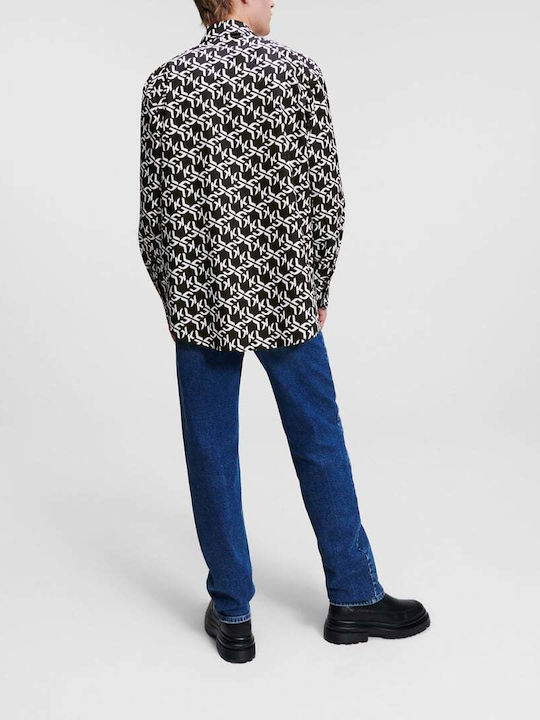 Long-sleeved Denim Shirt in Wide Line Black