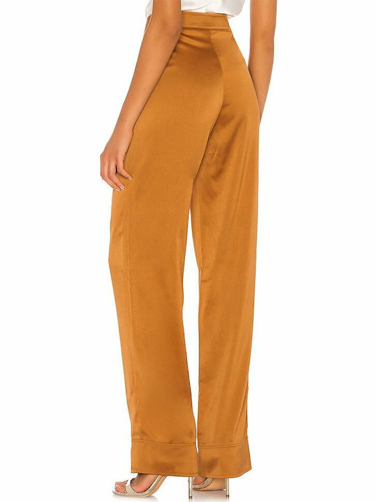 Damen Hoch tailliert Stoff Hose Tabac Braun