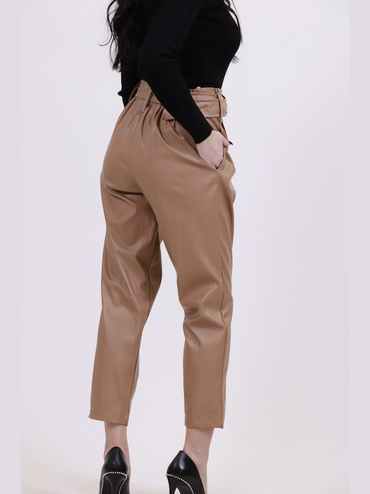 MSR Collection Women's Leather Trousers Tabac Brownc Brown