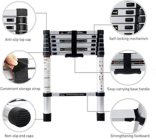 GeHock Scara telescopică Aluminiu 9 Scări cu înălțime maximă de 2.6m
