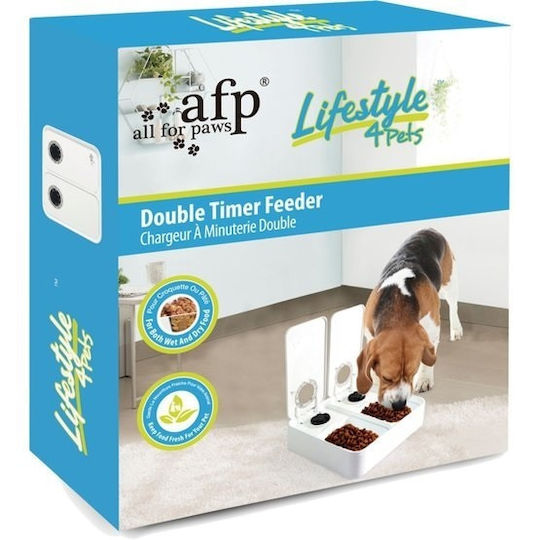 All For Paws Automatic Plastic Bowl Food for Dog & Cat 2x 300ml in White Color