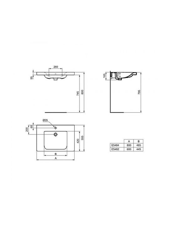 Ideal Standard Connect Deasupra Blatului Chiuvetă Porțelan 80x55cm Alb