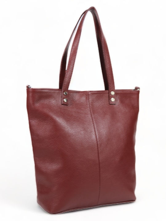 Passaggio Leather Δερμάτινη Γυναικεία Τσάντα Shopper Ώμου Κόκκινη