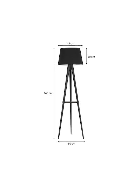 Megapap Floor Lamp H160xW45cm. with Socket for Bulb E27 Black