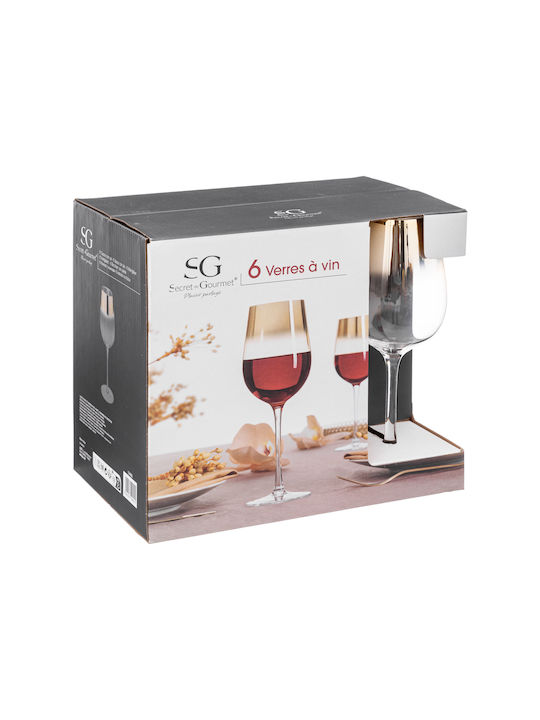 Arya Set of Glasses for White Wine made of Glass Transparent-Gold Stemmed 380ml 6pcs