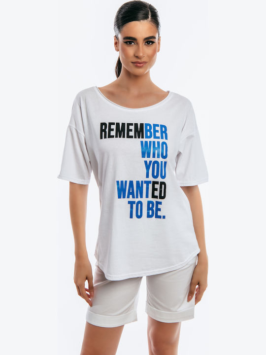 Women's Blouse Cotton Short Sleeve Blue