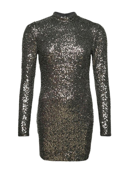 Superdry Mini Evening Dress with Sheer Silver