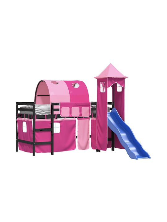 Kids Bed Loft Bed Single Pink for Mattress 90x200cm