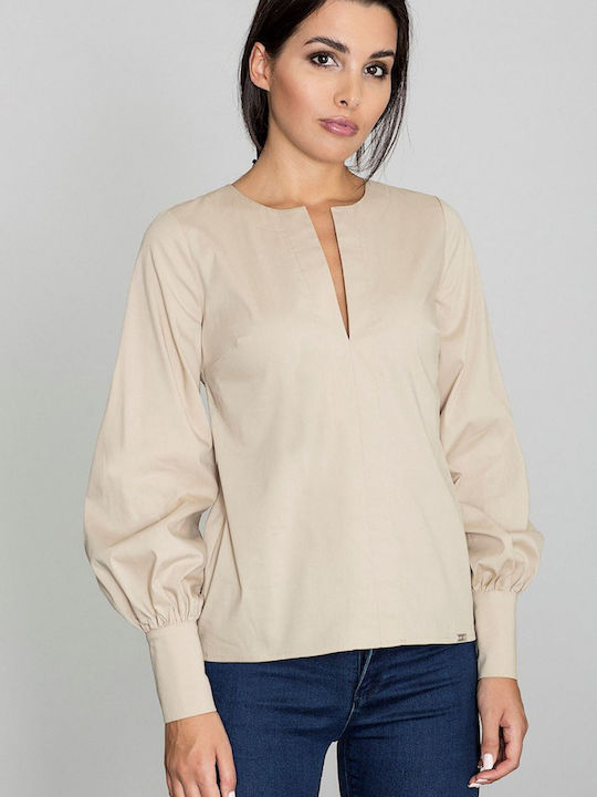 Figl Women's Blouse Cotton Long Sleeve Beige