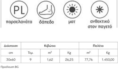 Karag Urban Πλακάκι Δαπέδου Εσωτερικού Χώρου Κεραμικό Ματ 60x30cm Grey