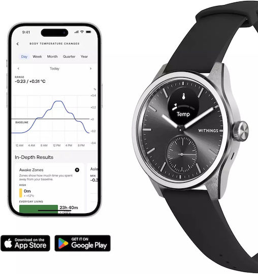 Withings ScanWatch 2 Stainless Steel 42mm Αδιάβροχο με Παλμογράφο (Μαύρο)