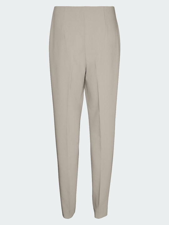 Women's High-waisted Fabric Trousers Tapered Line Beige