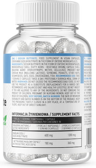 OstroVit Natrium Butyrat 600mg Besondere Nahrungsergänzungsmittel 90 Kapseln
