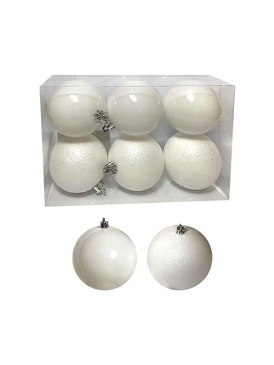 93-1325 Hanging Ball Ornament Plastic White Set 6pcs