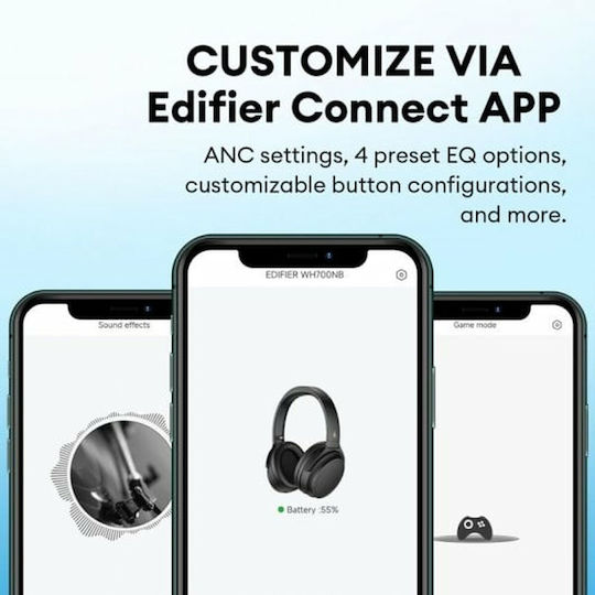 Edifier WH700NB Wireless Bluetooth Over Ear Headphones with 68 Hours Playing Time and Quick Charge Black