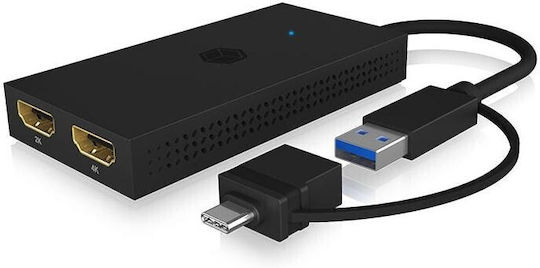 Icy Box Konverter USB-A / USB-C männlich zu HDMI 2x weiblich 1Stück IB-SPL1029AC