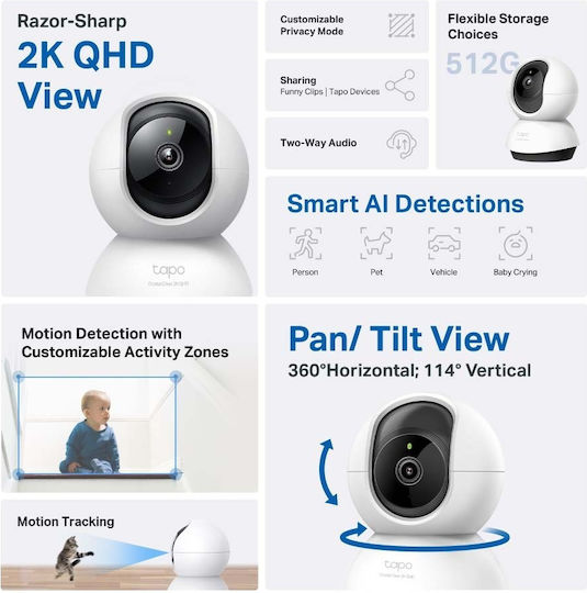 TP-LINK Tapo C220 v1 IP Surveillance Camera Wi-Fi Full HD+ 4MP with Two-Way Communication and Lens 4mm