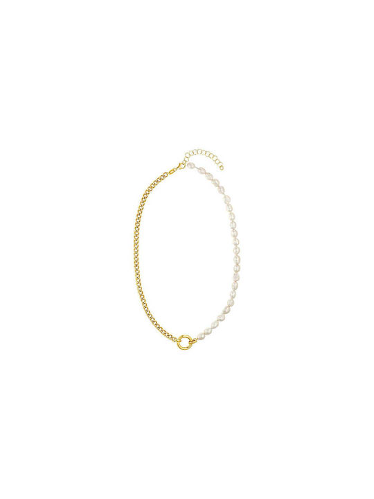 Vogue Necklace from Gold Plated Silver with Pearls