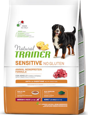 Natural Trainer Sensitive Adult Medium/Maxi 12kg Dry Food Gluten Free for Adult Dogs of Medium & Large Breeds with Lamb